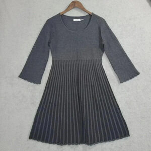 Calvin Klein Fit & Flare Gray Knit Mini Sweater Dress M  Striped    4PT
